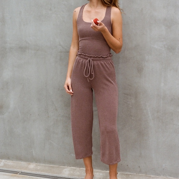 Kylie Paige Wide Leg Ribbed Pant Peppercorn Size Large - Picture 1 of 2